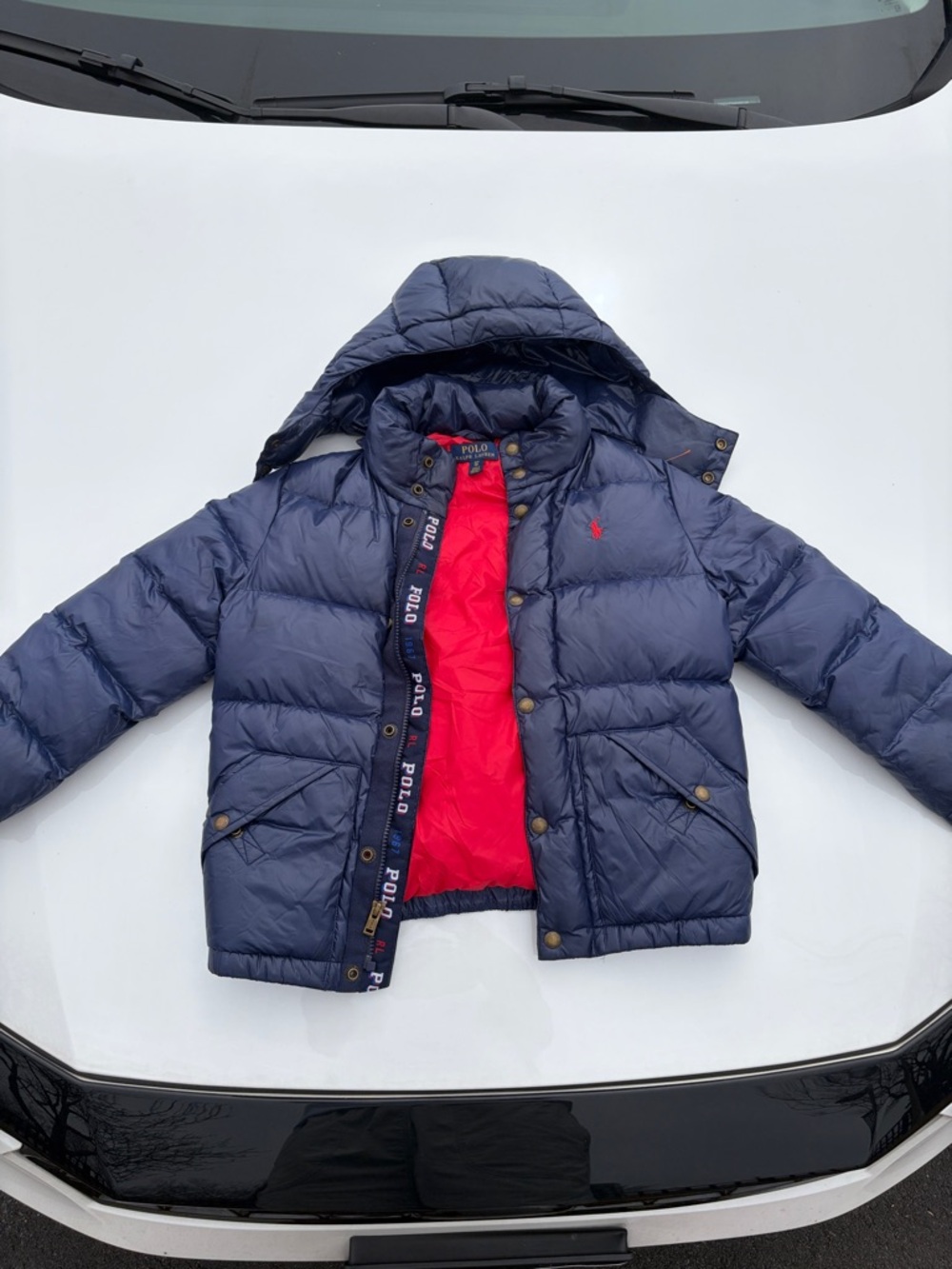 Ralph Lauren Navy Puffer Jacket with Red Lining